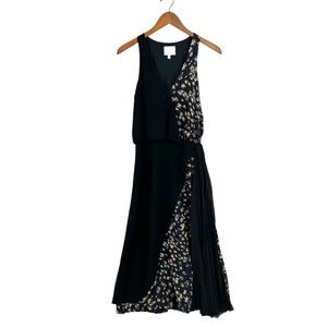 CINQ A SEPT Silk Dress Daisy Draped Sleeveless Black